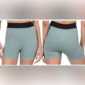 Zenana Washed Ribbed Seamless Bike Shorts